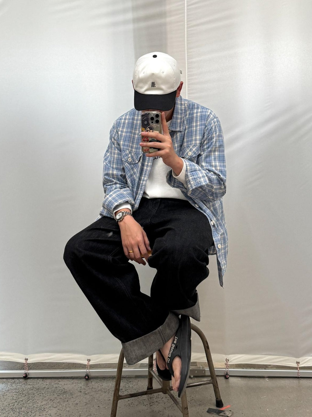 SUPERTOFU Breathable Pure Cotton Pocket Cuban Collar Loose Vintage Plaid Unisex Shirts
