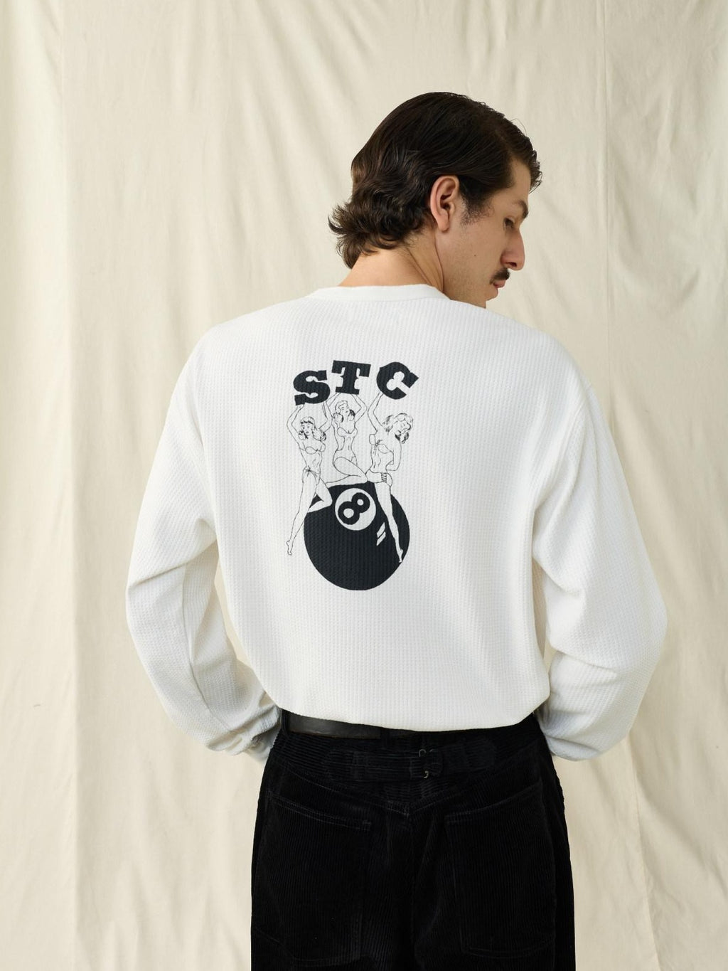 SUPERTOFU Breathable Skin Friendly Vintage Print Henley Collar Unisex Long Sleeve T-Shirts
