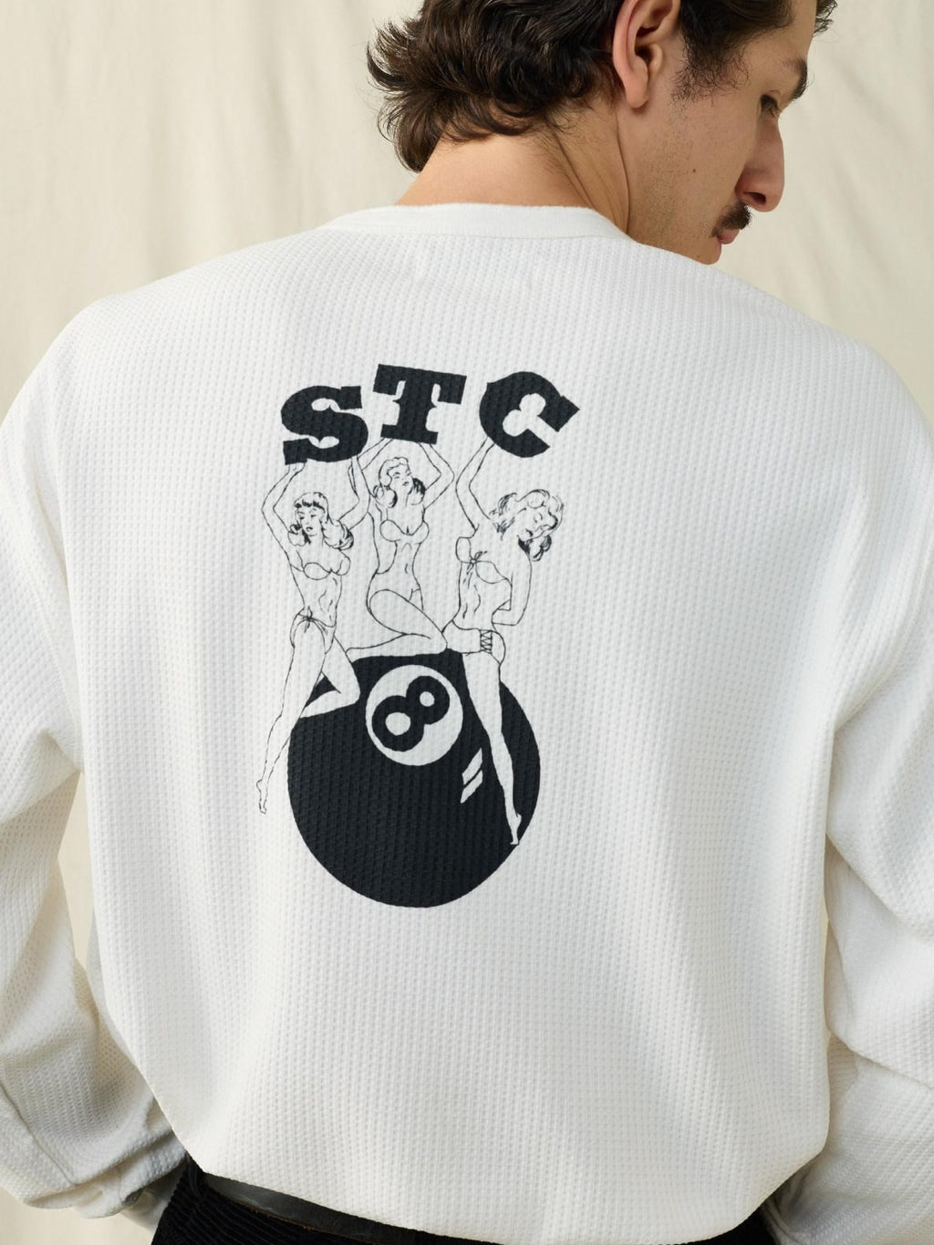 SUPERTOFU Breathable Skin Friendly Vintage Print Henley Collar Unisex Long Sleeve T-Shirts
