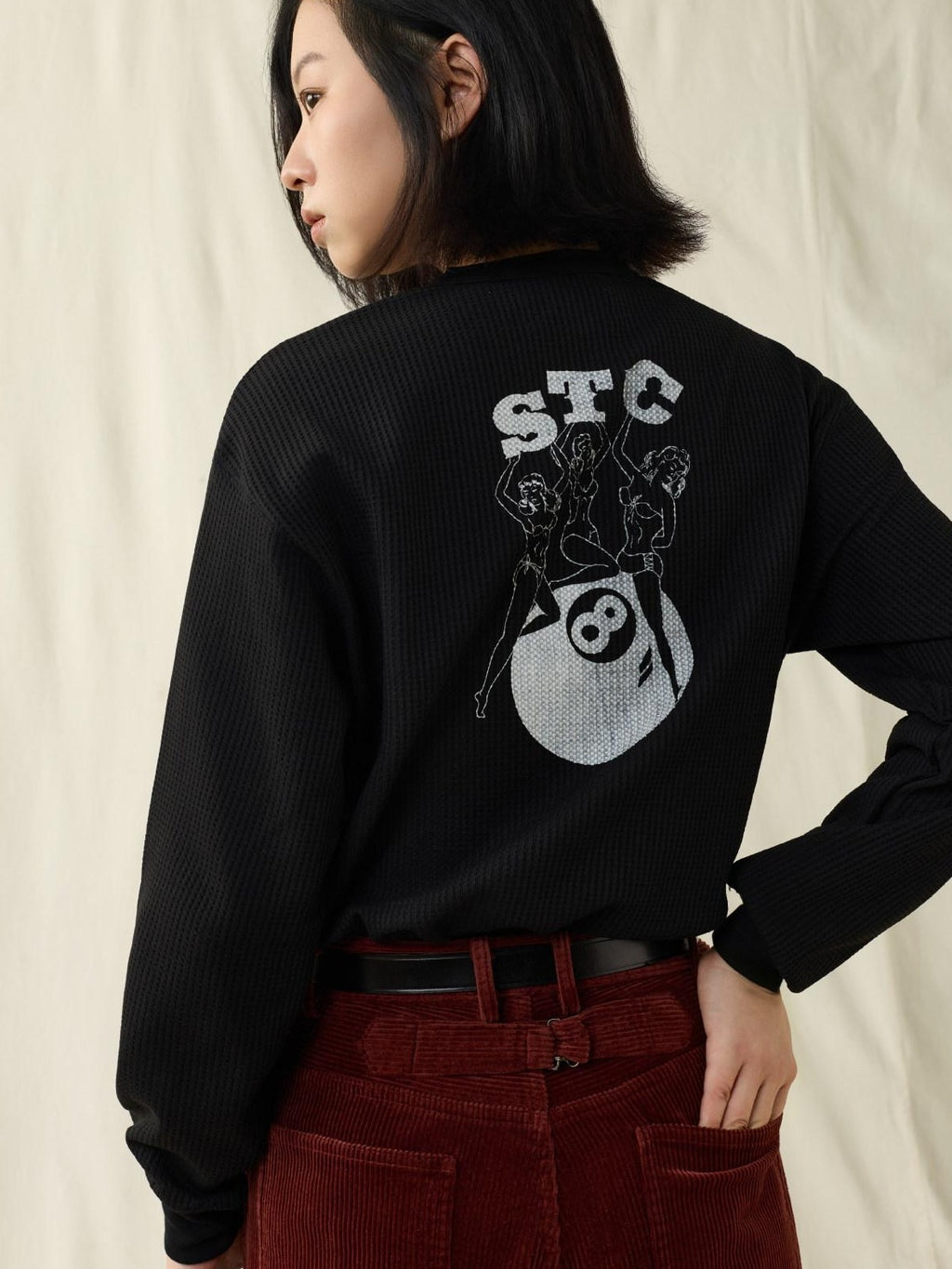 SUPERTOFU Breathable Skin Friendly Vintage Print Henley Collar Unisex Long Sleeve T-Shirts