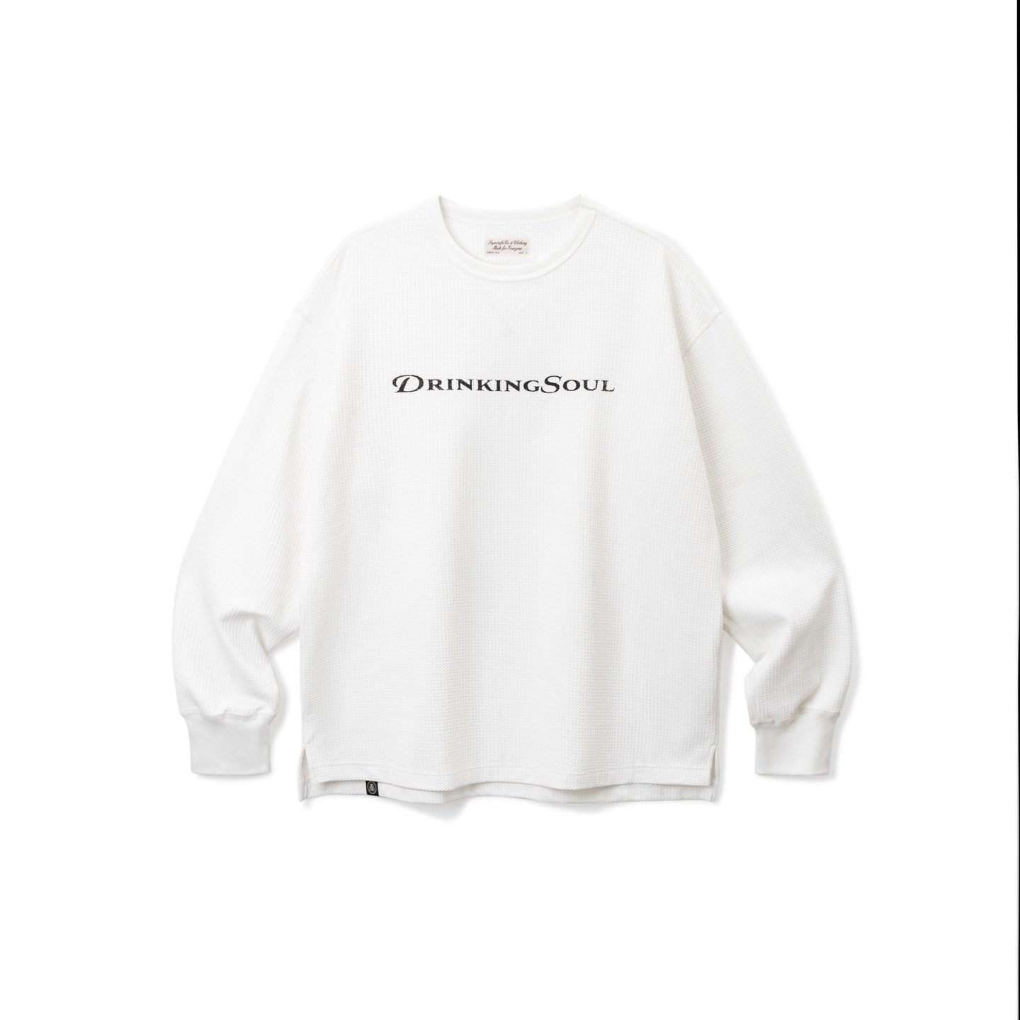 SUPERTOFU Soft Breathable Distressed Waffle Print Unisex Black Long Sleeve T-Shirts
