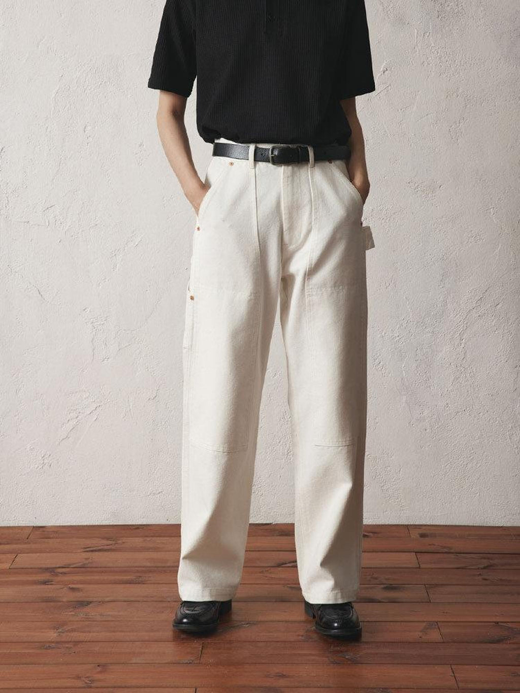 SUPERTOFU Comfortable Loose Fit Youth Casual Everyday Solid Black Beige Straight Pants