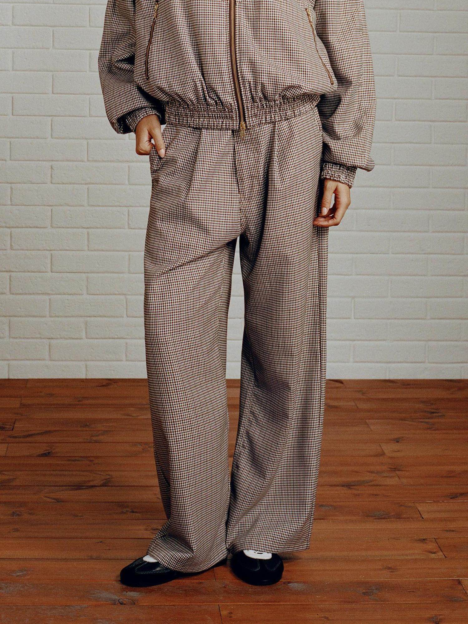 SUPERTOFU Comfortable Youthful Vintage Houndstooth Plaid Zip Straight Pants