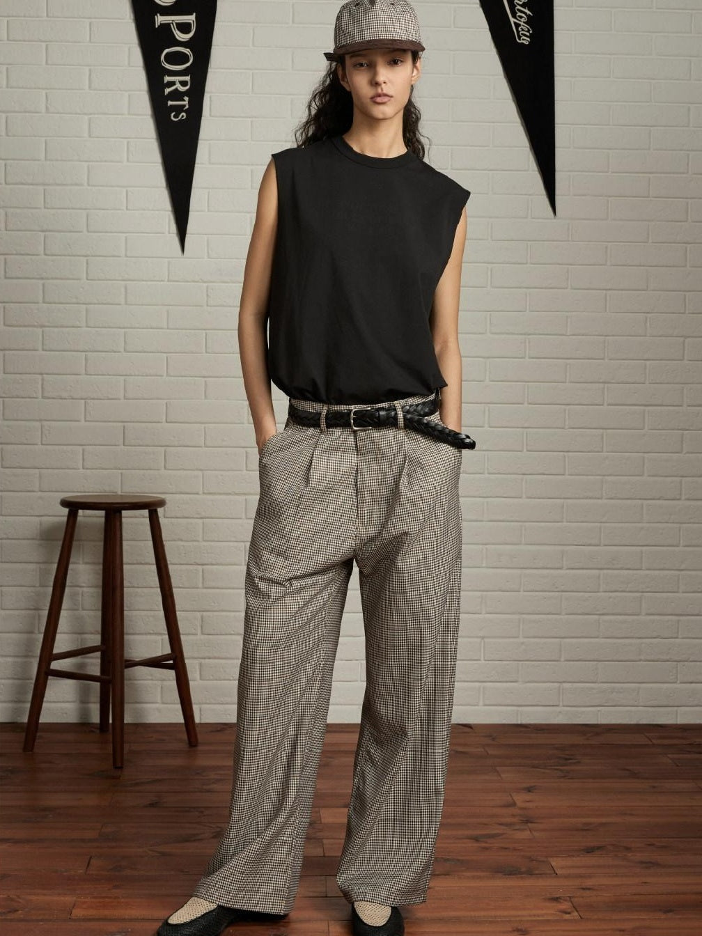 SUPERTOFU Comfortable Youthful Vintage Houndstooth Plaid Zip Straight Pants
