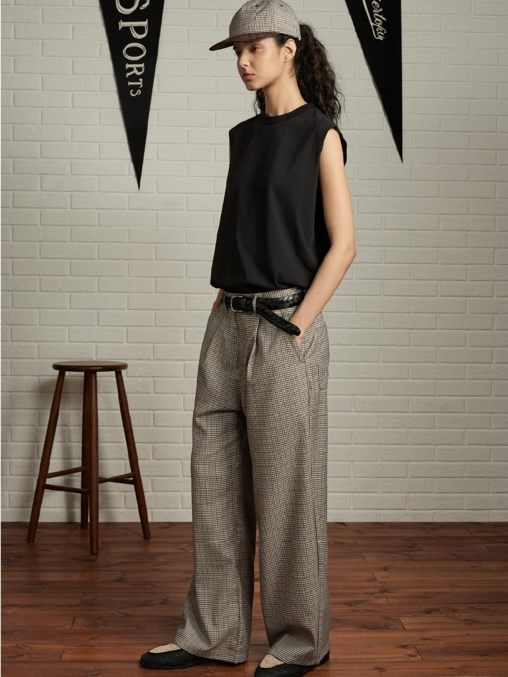 SUPERTOFU Comfortable Youthful Vintage Houndstooth Plaid Zip Straight Pants