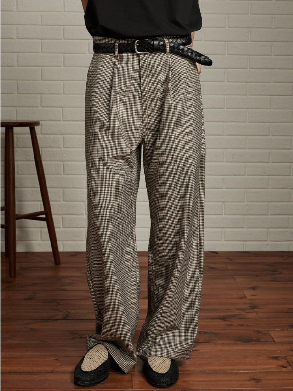 SUPERTOFU Comfortable Youthful Vintage Houndstooth Plaid Zip Straight Pants