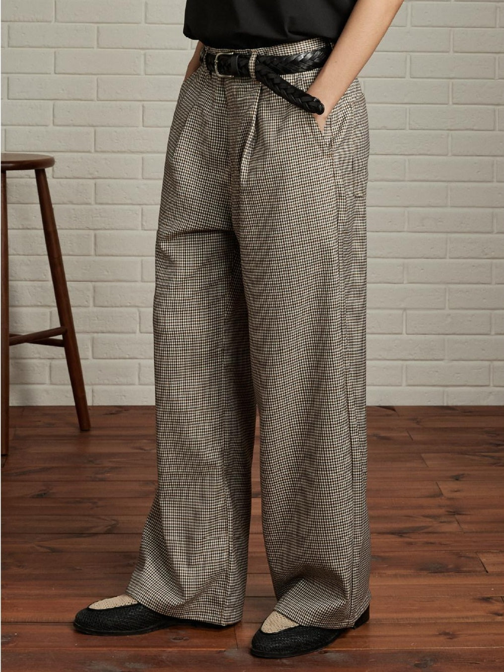 SUPERTOFU Comfortable Youthful Vintage Houndstooth Plaid Zip Straight Pants