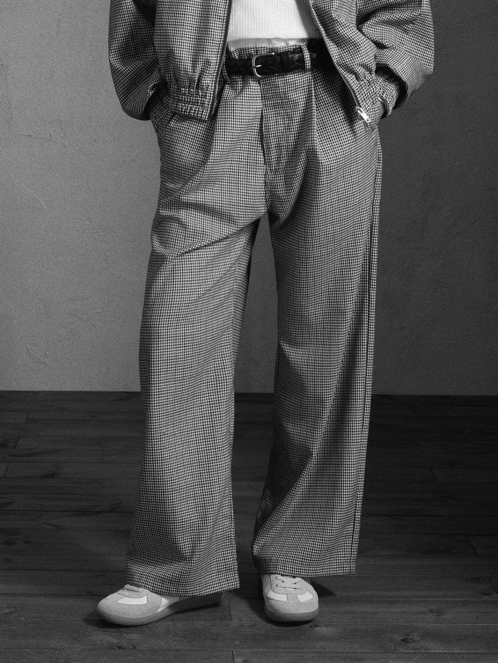 SUPERTOFU Comfortable Youthful Vintage Houndstooth Plaid Zip Straight Pants