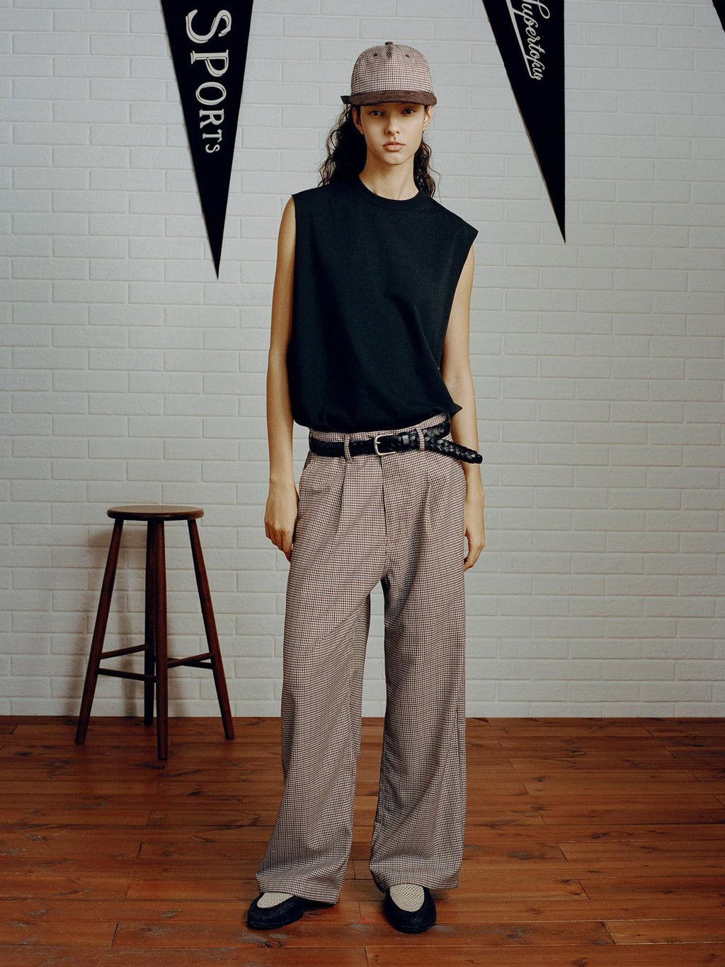 SUPERTOFU Comfortable Youthful Vintage Houndstooth Plaid Zip Straight Pants