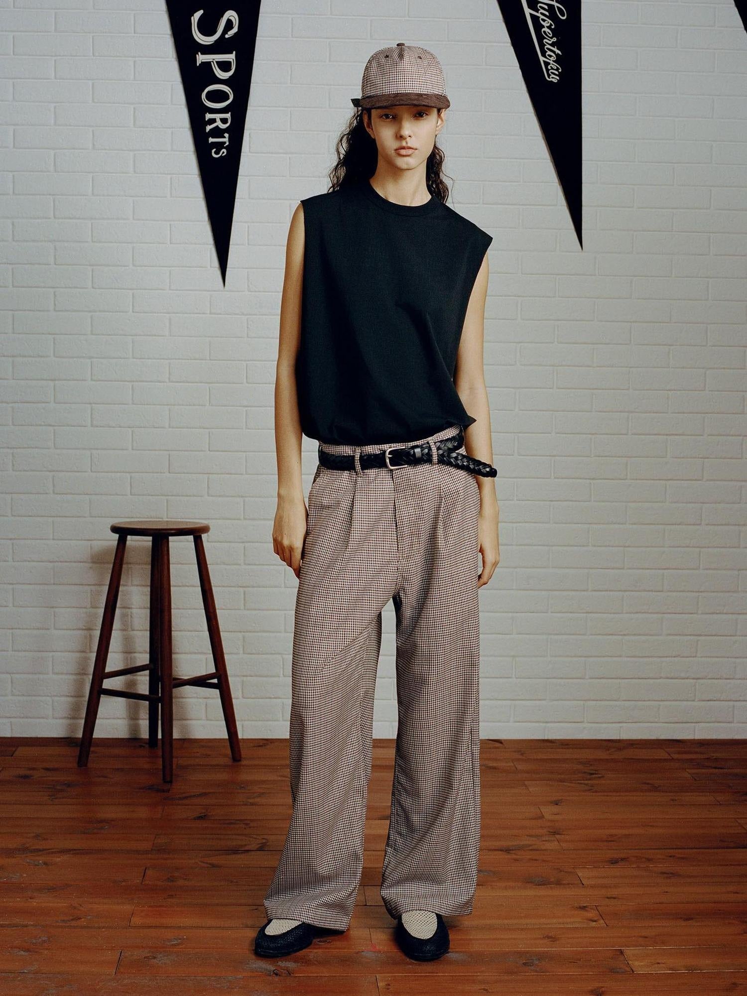 SUPERTOFU Comfortable Youthful Vintage Houndstooth Plaid Zip Straight Pants