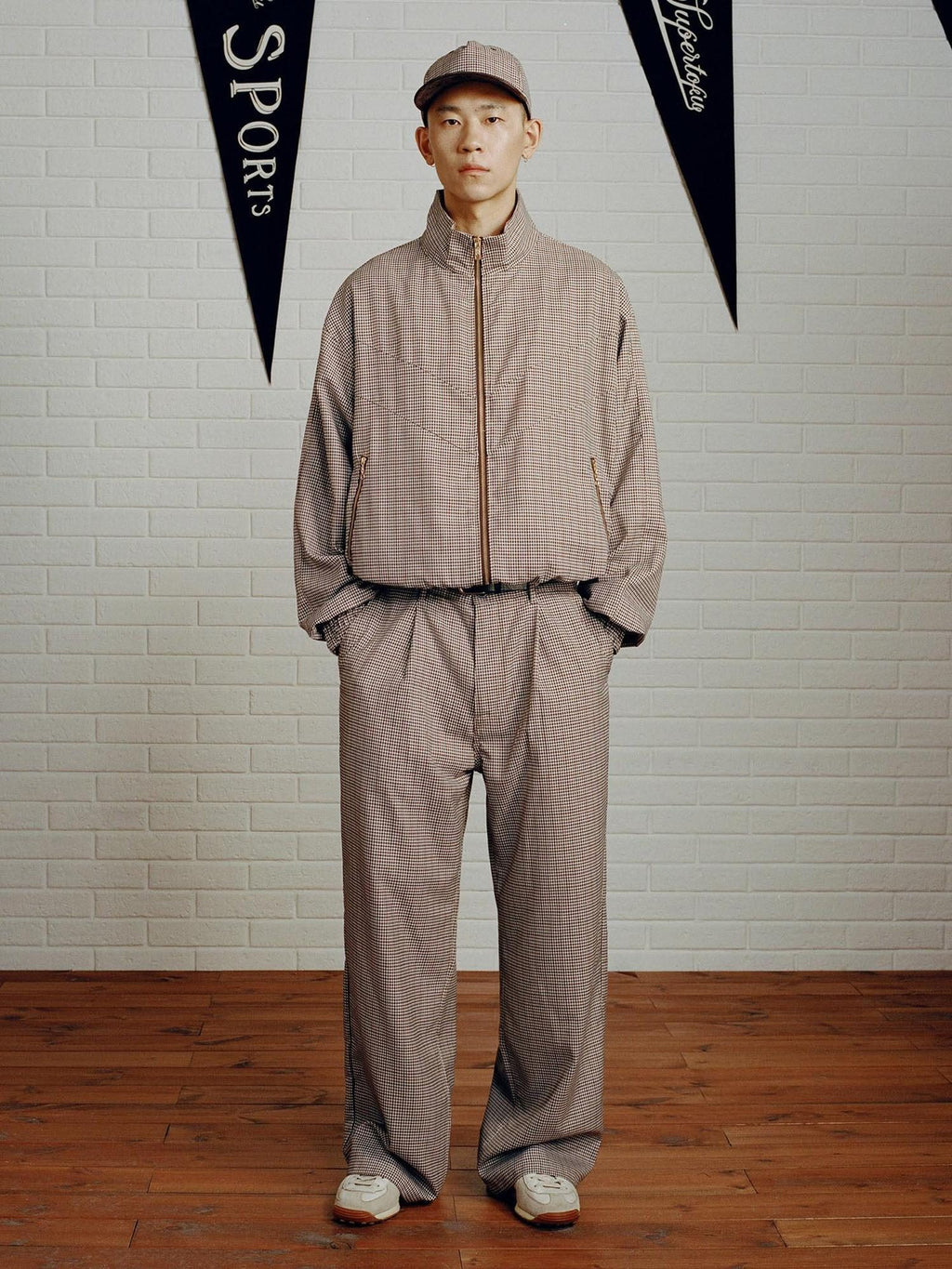 SUPERTOFU Comfortable Youthful Vintage Houndstooth Plaid Zip Straight Pants