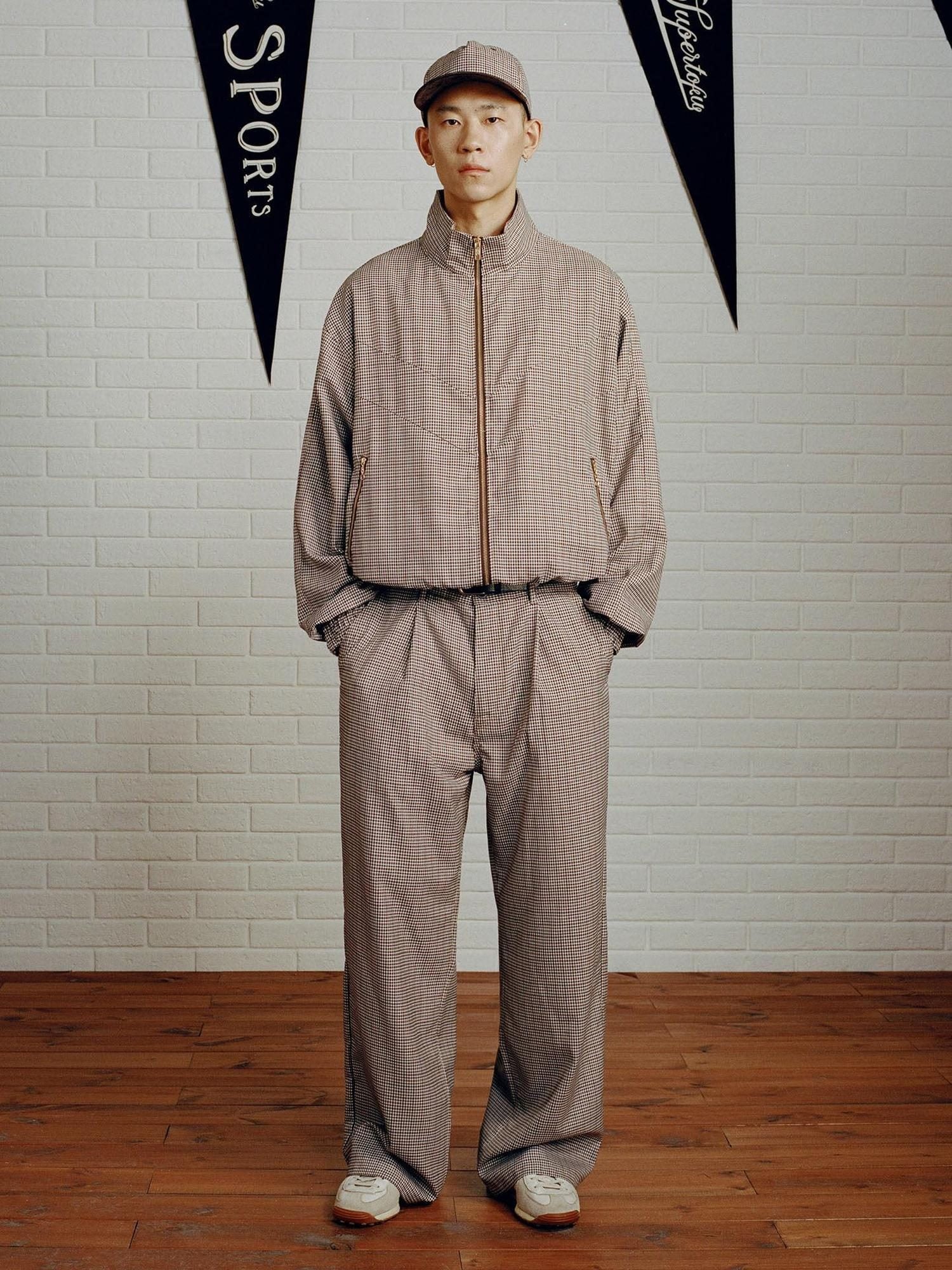SUPERTOFU Comfortable Youthful Vintage Houndstooth Plaid Zip Straight Pants