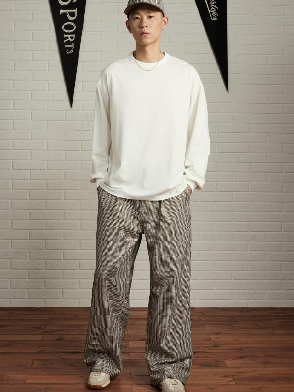 SUPERTOFU Comfortable Youthful Vintage Houndstooth Plaid Zip Straight Pants