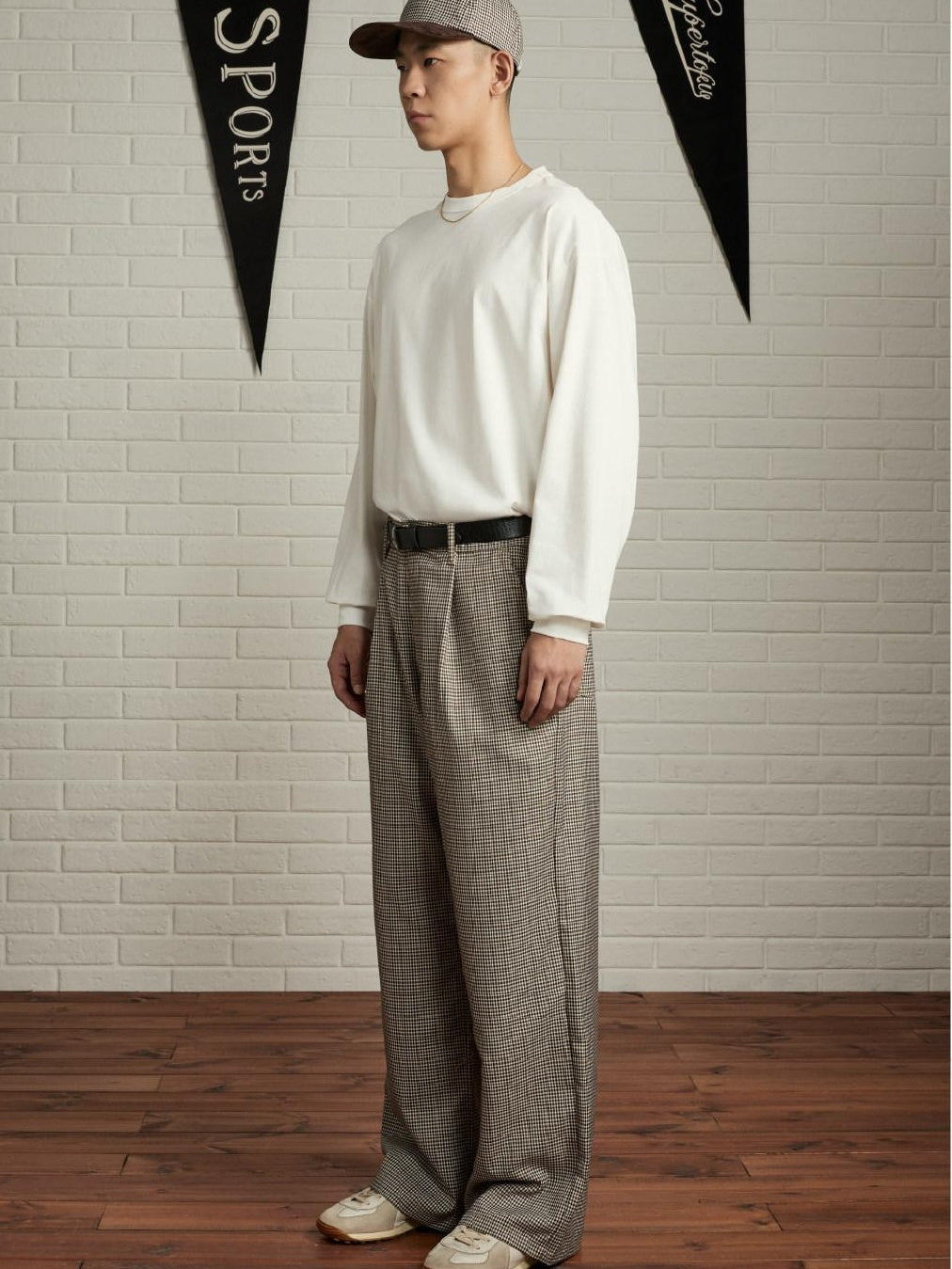SUPERTOFU Comfortable Youthful Vintage Houndstooth Plaid Zip Straight Pants