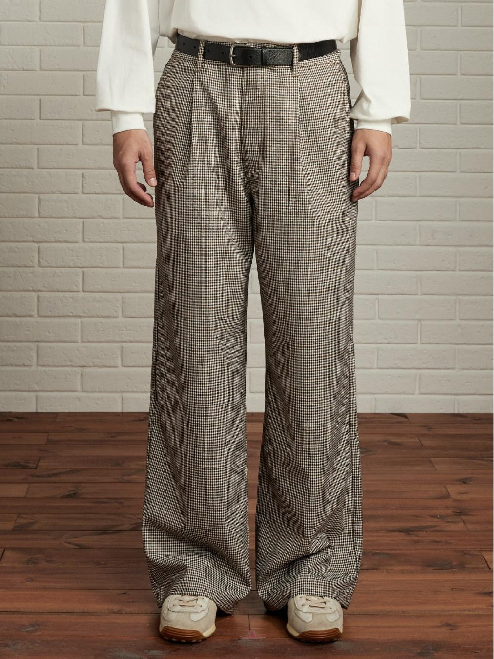 SUPERTOFU Comfortable Youthful Vintage Houndstooth Plaid Zip Straight Pants
