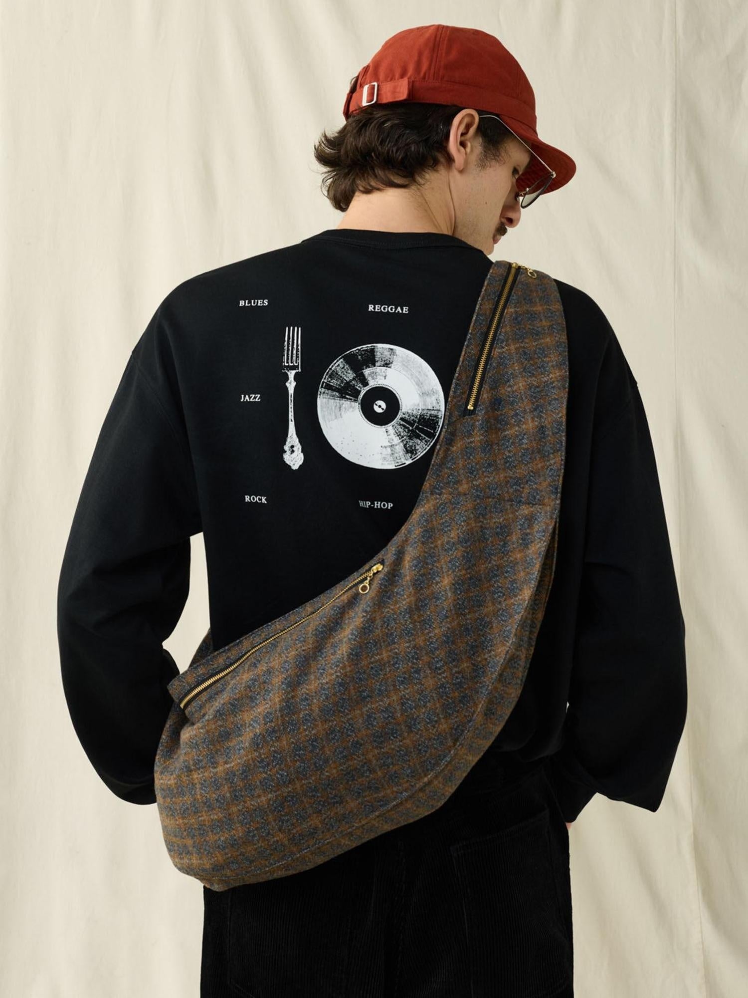 SUPERTOFU Compact Adjustable Strap Blue And Brown Plaid Casual Everyday Cross Body Bags