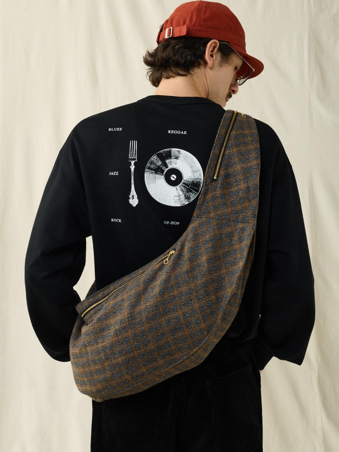 SUPERTOFU Compact Adjustable Strap Blue And Brown Plaid Casual Everyday Cross Body Bags
