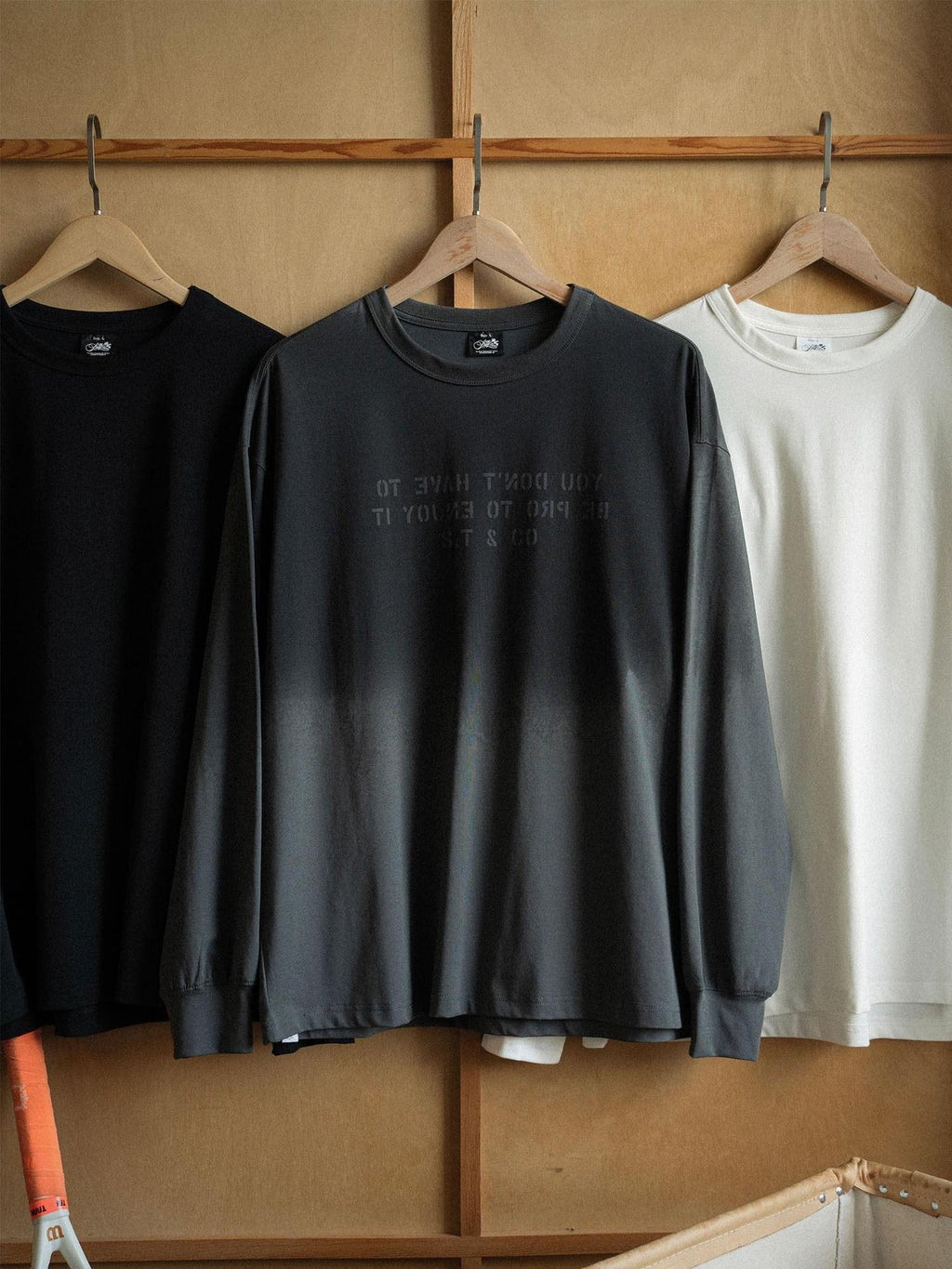 SUPERTOFU Cooling Antibacterial Sorona Oversized Unisex Letter Print Long Sleeve T-Shirts