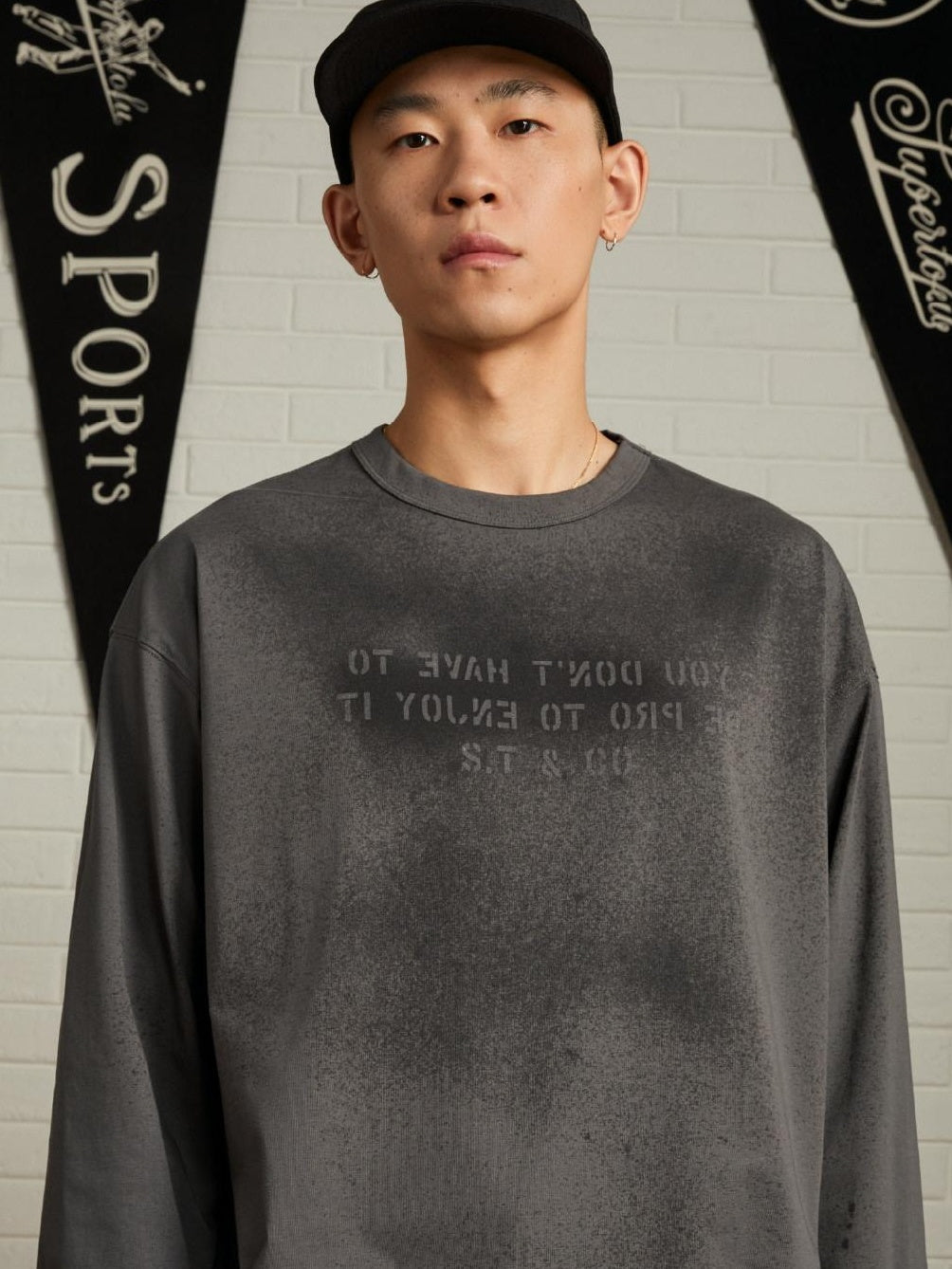 SUPERTOFU Cooling Antibacterial Sorona Oversized Unisex Letter Print Long Sleeve T-Shirts