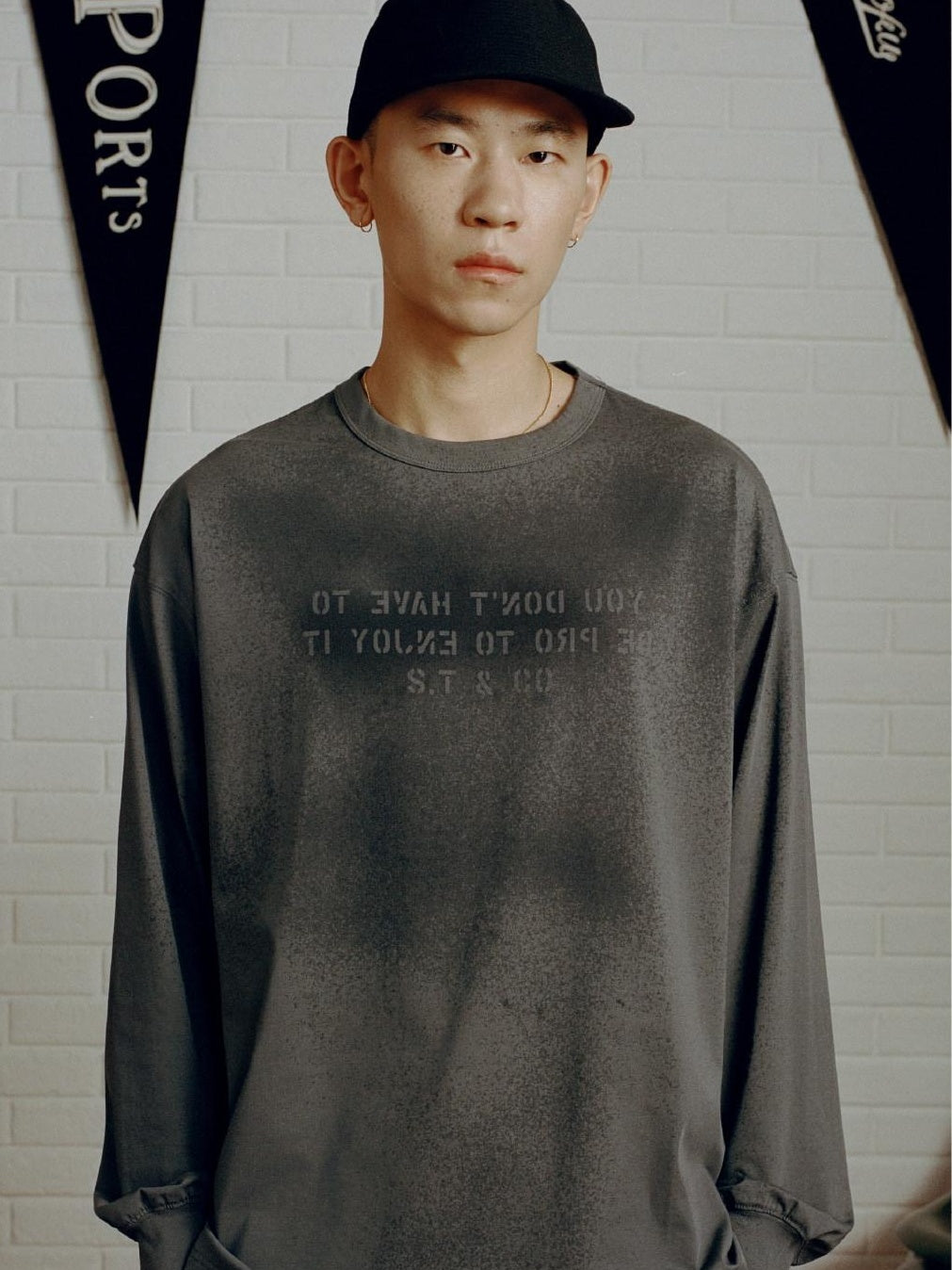 SUPERTOFU Cooling Antibacterial Sorona Oversized Unisex Letter Print Long Sleeve T-Shirts