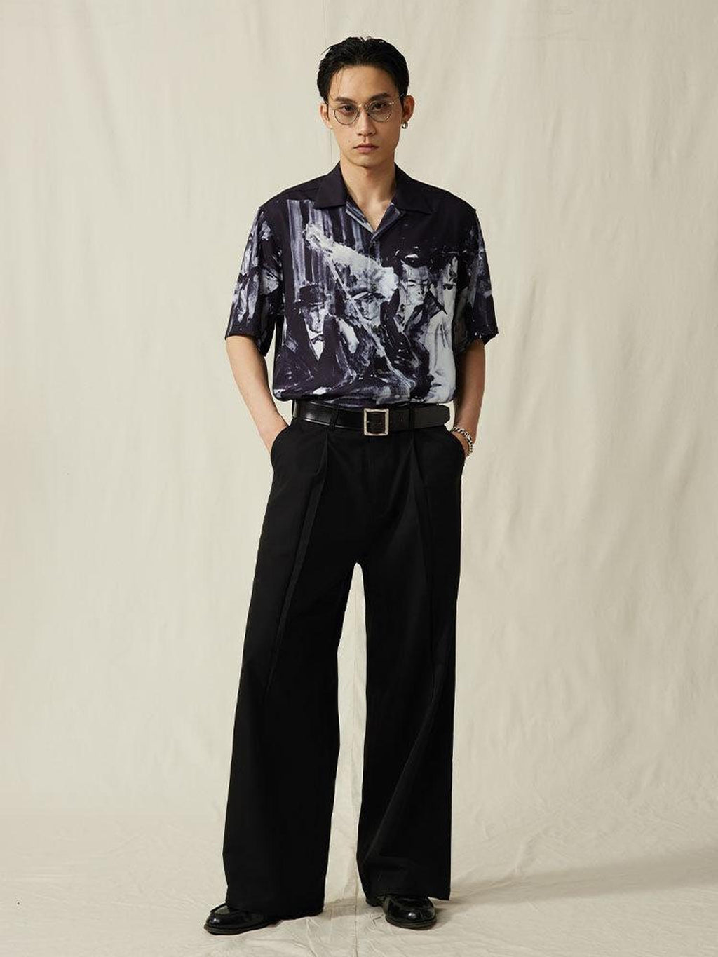 SUPERTOFU Cooling Vintage Cuban Collar Loose Printed Unisex Short Sleeve Polyester Shirts
