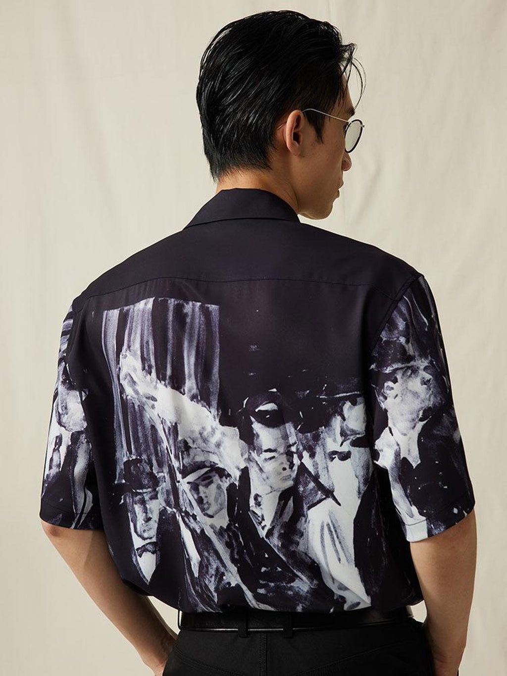 SUPERTOFU Cooling Vintage Cuban Collar Loose Printed Unisex Short Sleeve Polyester Shirts