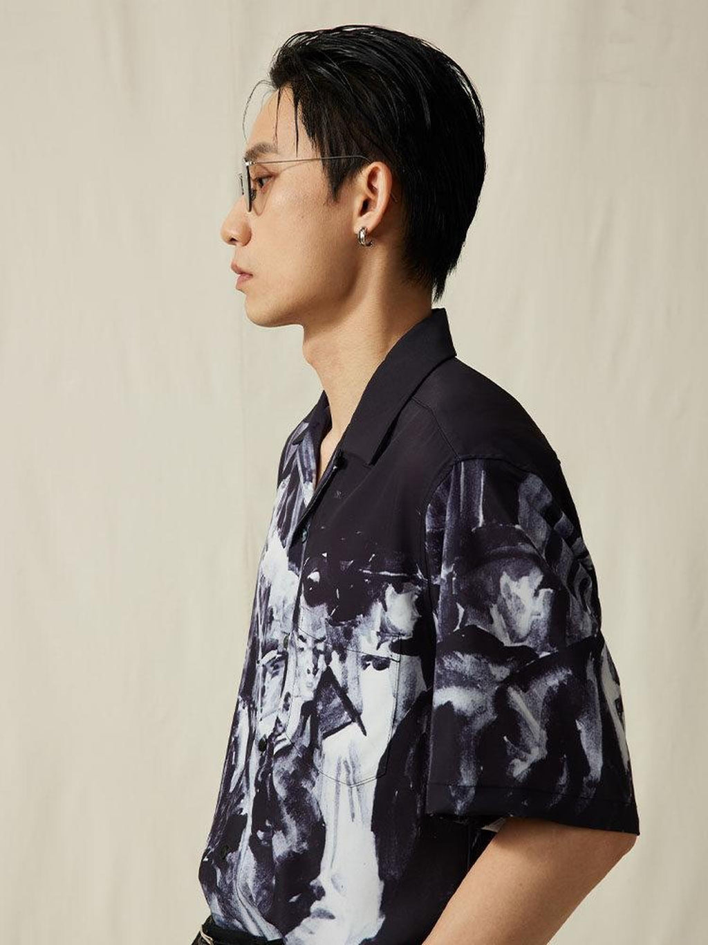 SUPERTOFU Cooling Vintage Cuban Collar Loose Printed Unisex Short Sleeve Polyester Shirts