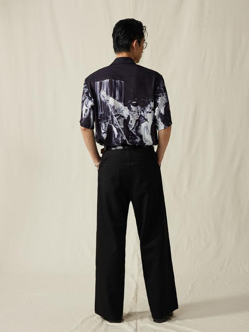 SUPERTOFU Cooling Vintage Cuban Collar Loose Printed Unisex Short Sleeve Polyester Shirts