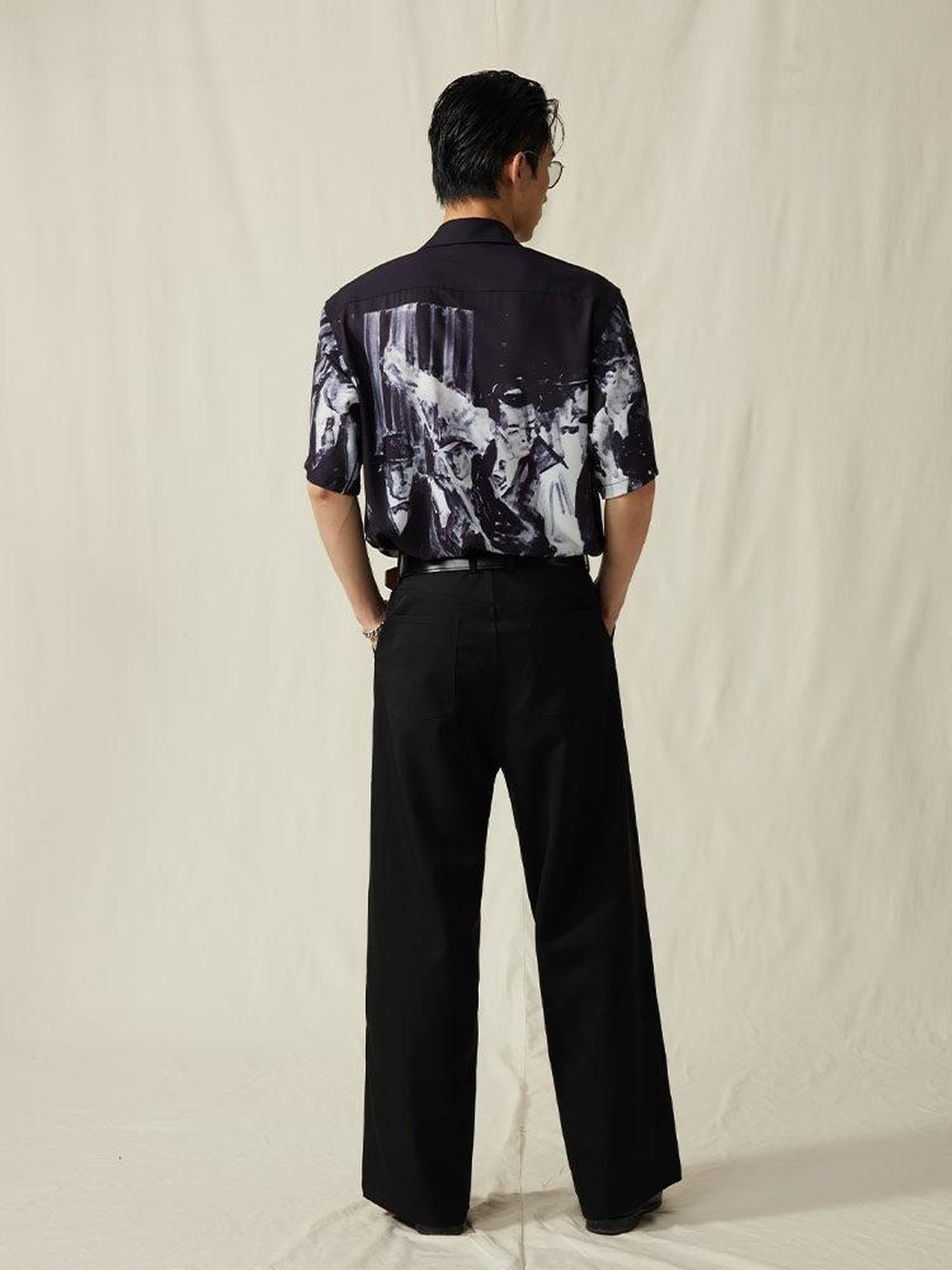 SUPERTOFU Cooling Vintage Cuban Collar Loose Printed Unisex Short Sleeve Polyester Shirts