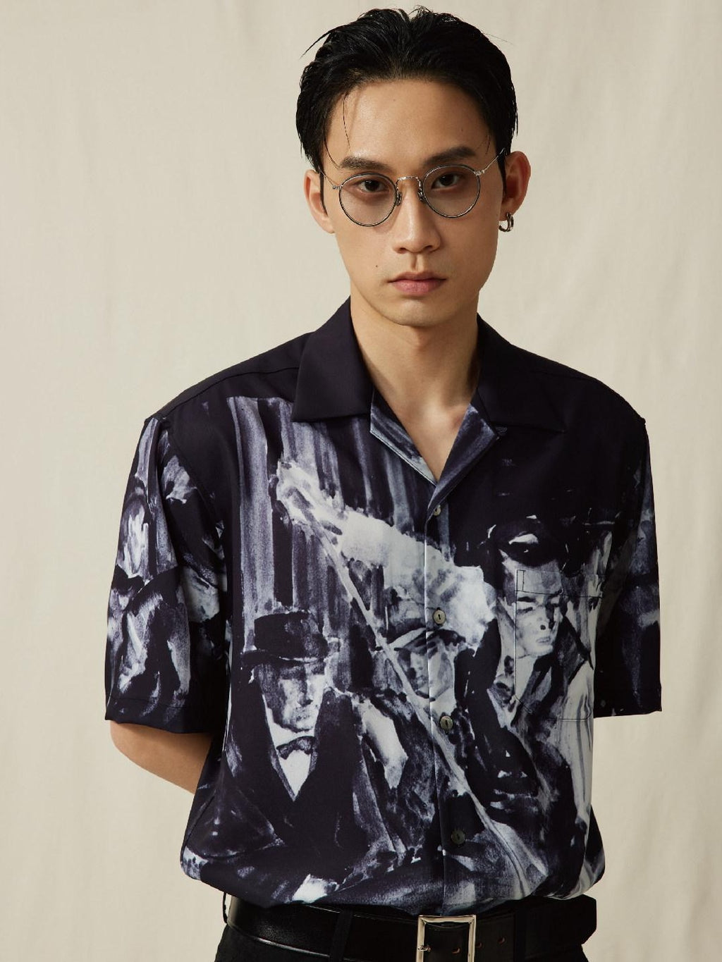 SUPERTOFU Cooling Vintage Cuban Collar Loose Printed Unisex Short Sleeve Polyester Shirts