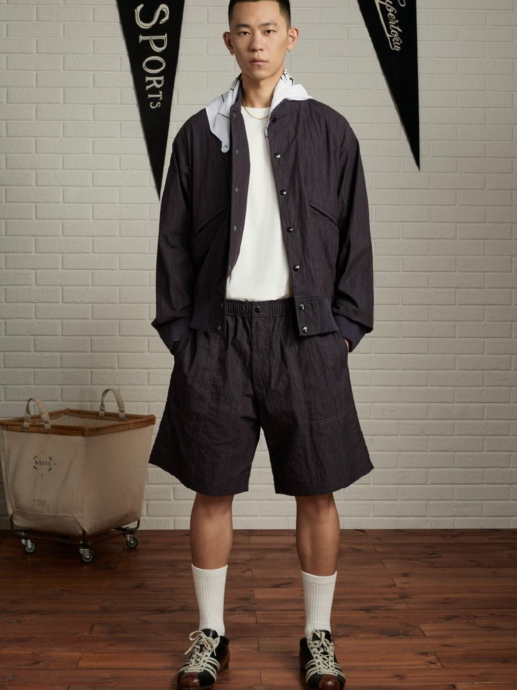 SUPERTOFU Cotton Blend Loose Fit Elastic Waist Japanese Vintage Sport Short Trousers
