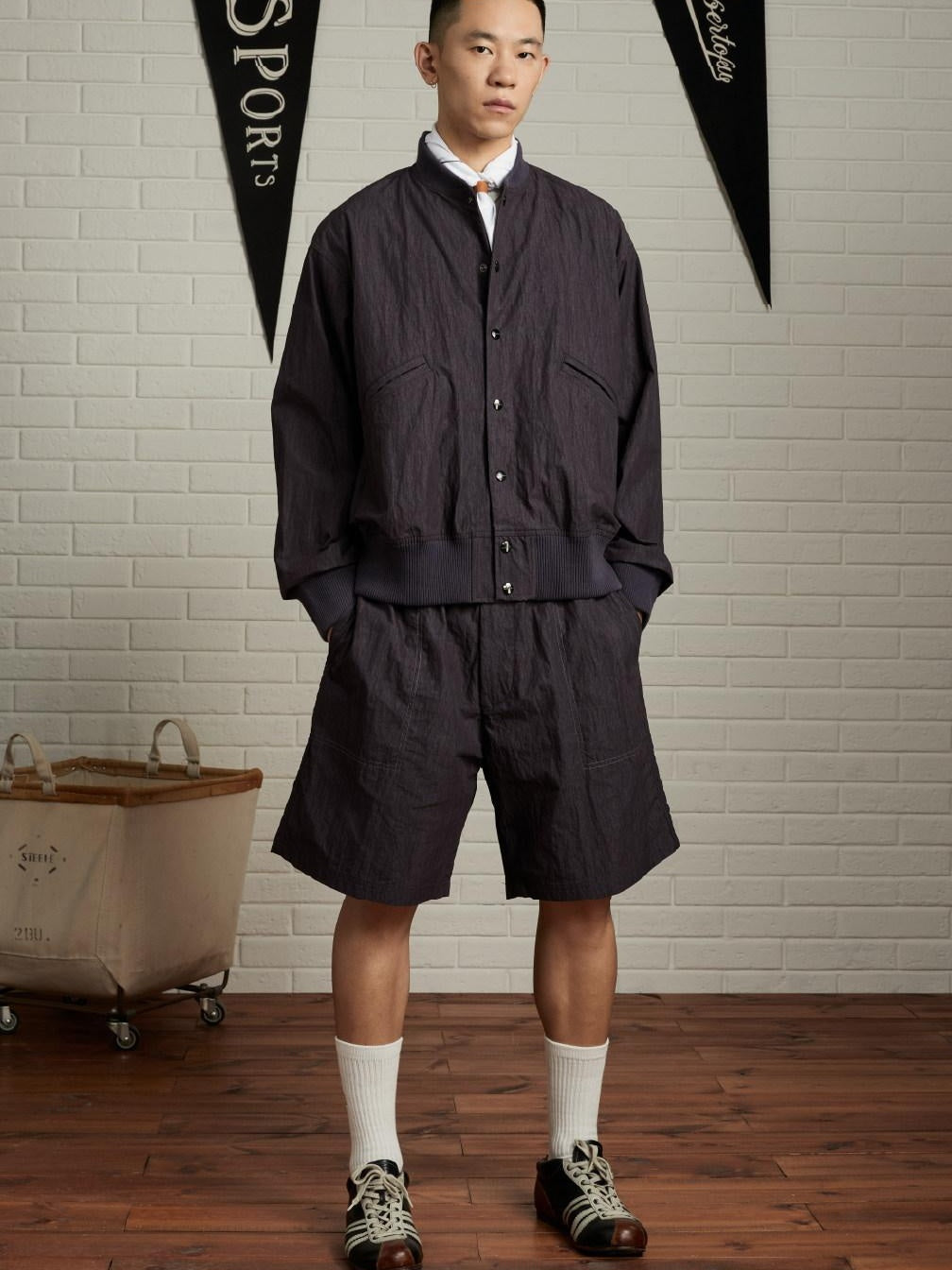 SUPERTOFU Cotton Blend Loose Fit Elastic Waist Japanese Vintage Sport Short Trousers