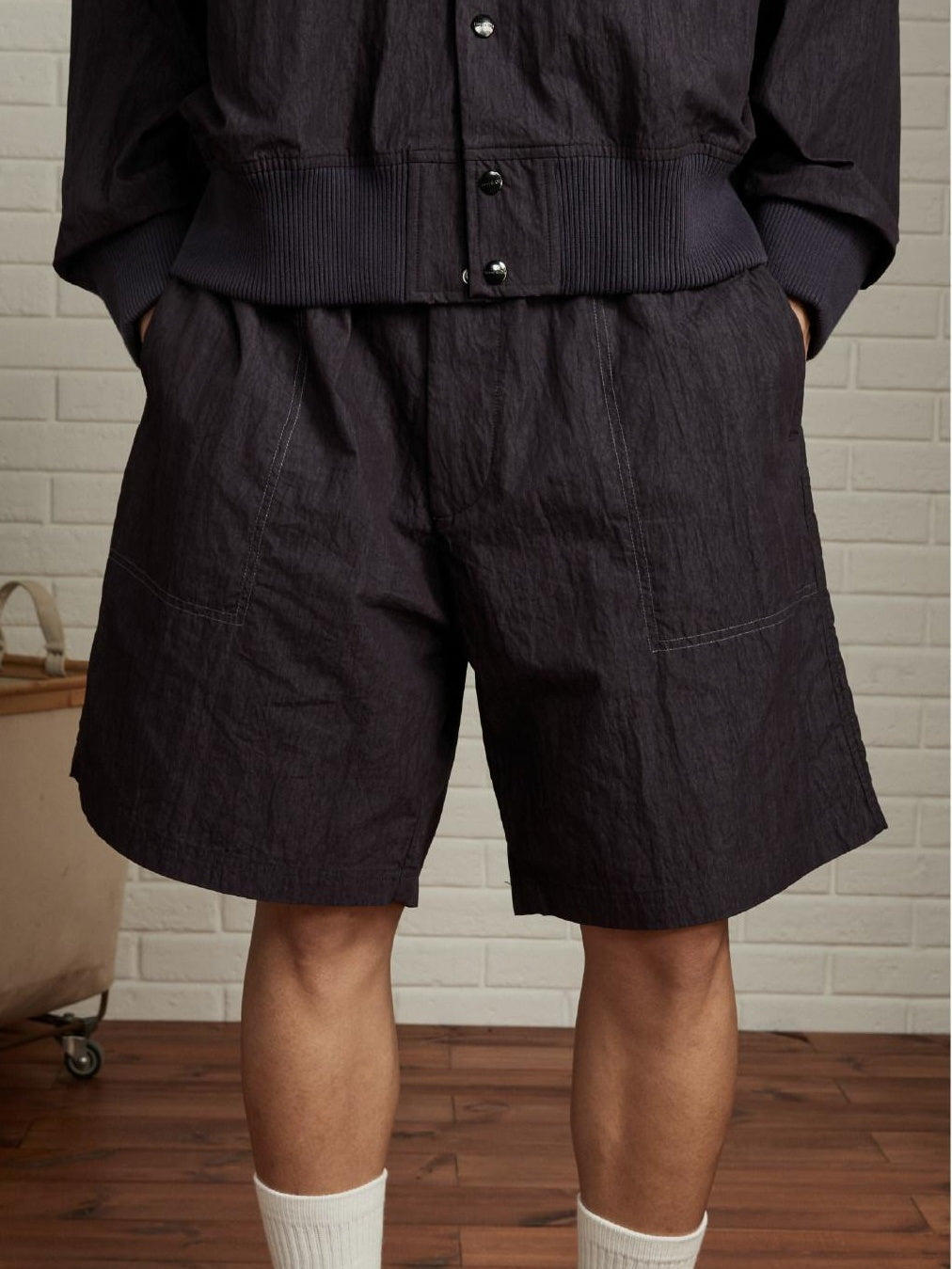 SUPERTOFU Cotton Blend Loose Fit Elastic Waist Japanese Vintage Sport Short Trousers