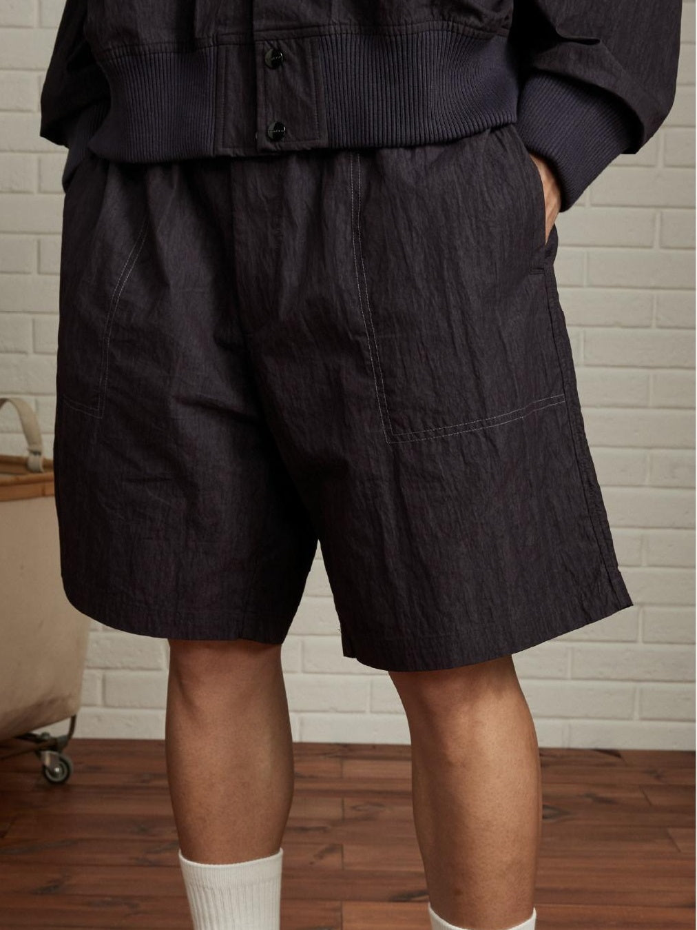 SUPERTOFU Cotton Blend Loose Fit Elastic Waist Japanese Vintage Sport Short Trousers
