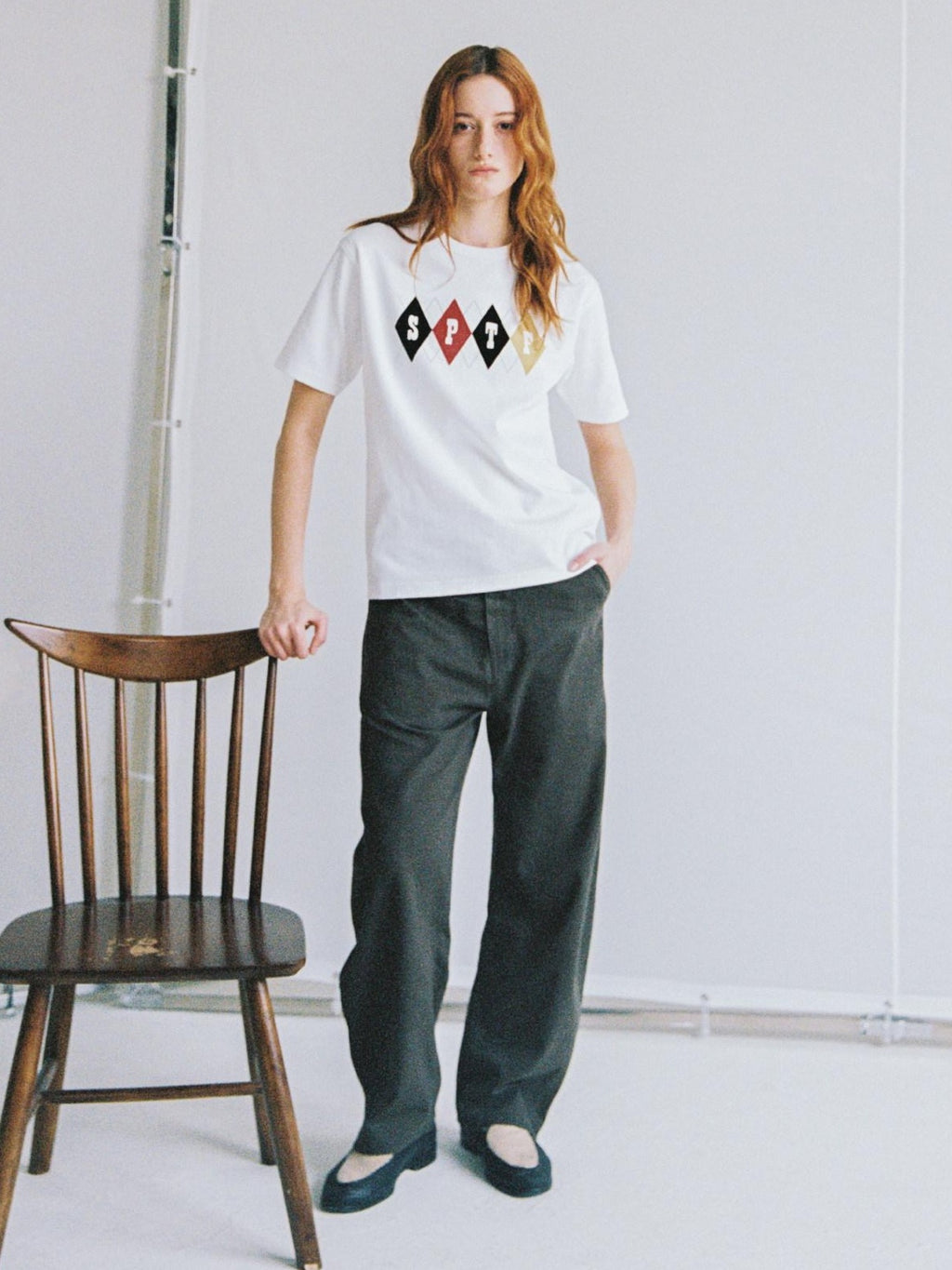 SUPERTOFU Cotton Flocked Loose Fit Vintage Argyle Unisex Short Sleeve T-Shirts