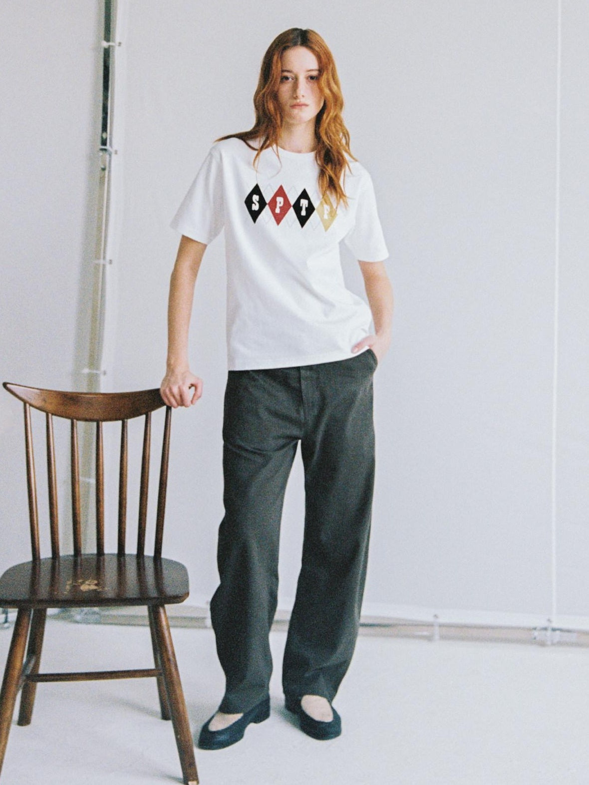 SUPERTOFU Cotton Flocked Loose Fit Vintage Argyle Unisex Short Sleeve T-Shirts