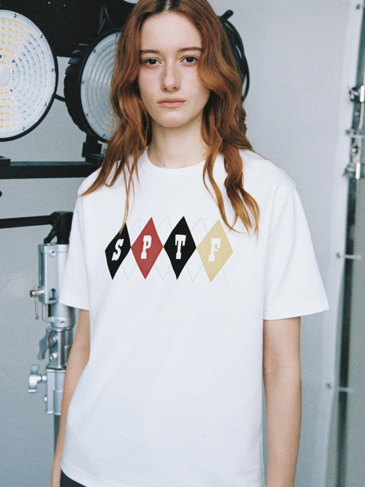 SUPERTOFU Cotton Flocked Loose Fit Vintage Argyle Unisex Short Sleeve T-Shirts