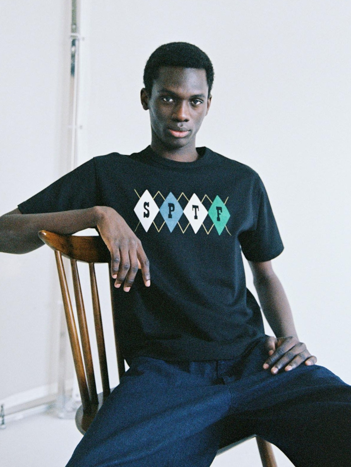 SUPERTOFU Cotton Flocked Loose Fit Vintage Argyle Unisex Short Sleeve T-Shirts