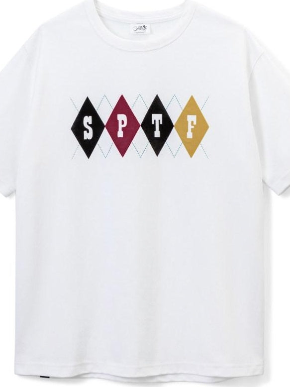 SUPERTOFU Cotton Flocked Loose Fit Vintage Argyle Unisex Short Sleeve T-Shirts