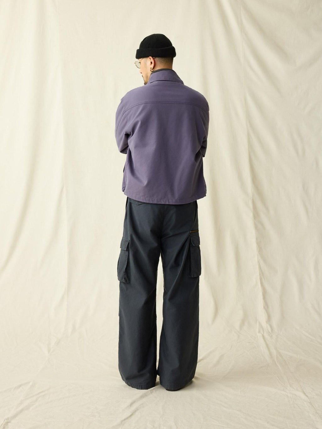 SUPERTOFU Cotton Nylon Blend Retro Turn Collar Long Sleeve Unisex Blue Utility Jackets