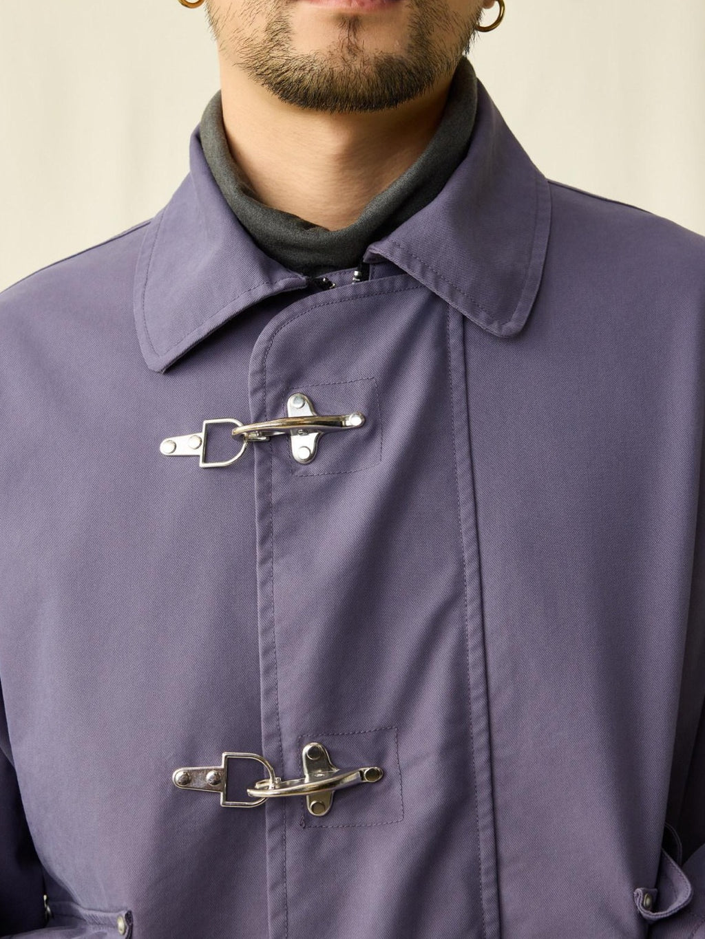 SUPERTOFU Cotton Nylon Blend Retro Turn Collar Long Sleeve Unisex Blue Utility Jackets