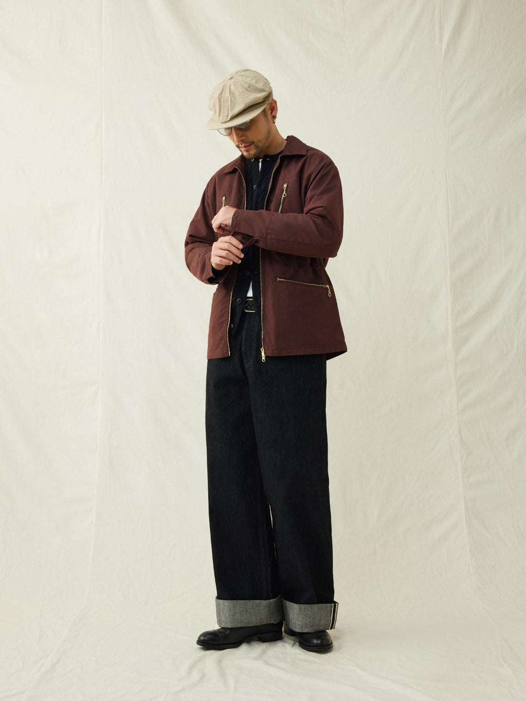 SUPERTOFU Cotton Nylon Cinched Waist Vintage Midlength Zip Pockets Unisex Utility Jackets