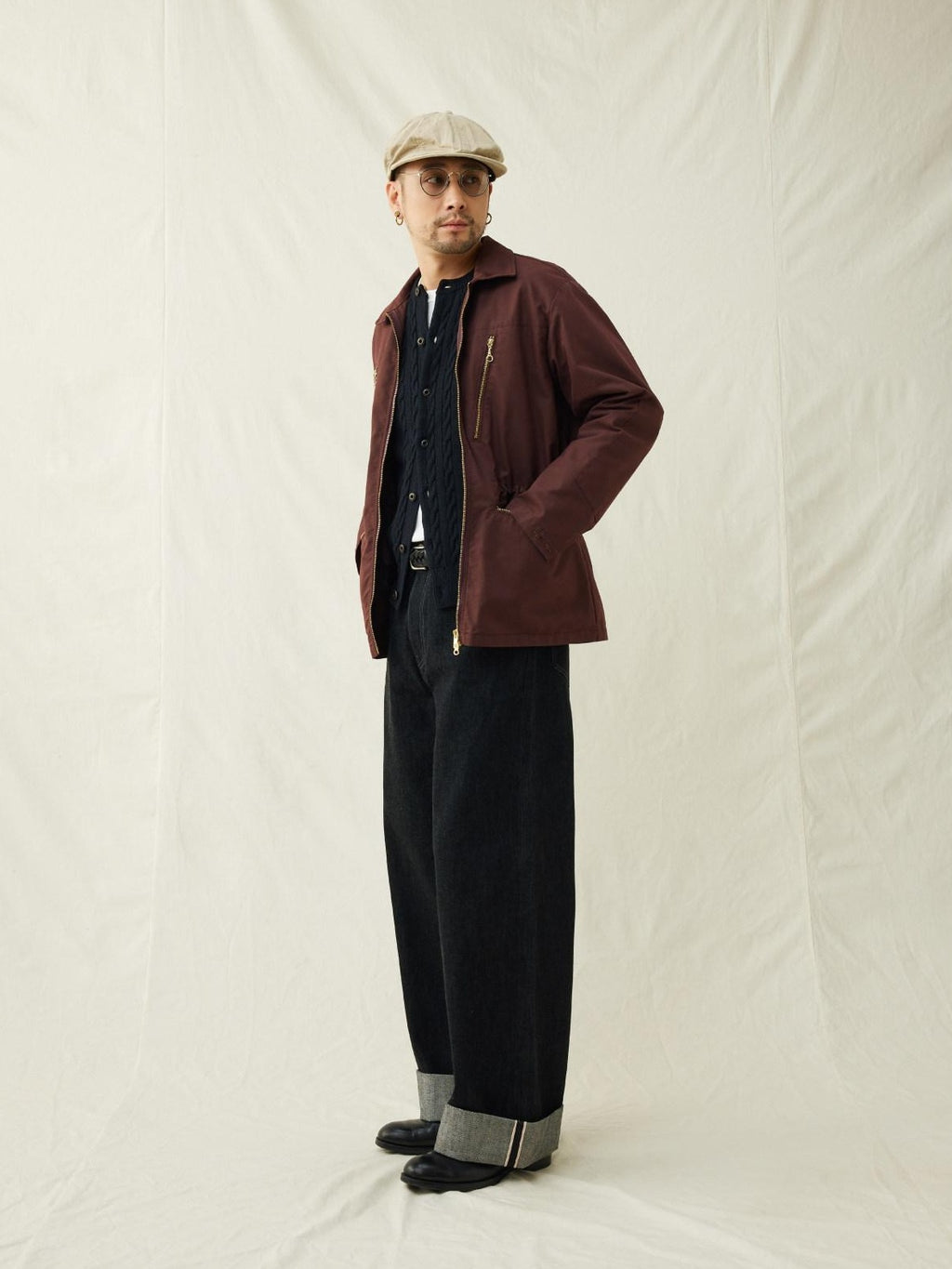 SUPERTOFU Cotton Nylon Cinched Waist Vintage Midlength Zip Pockets Unisex Utility Jackets
