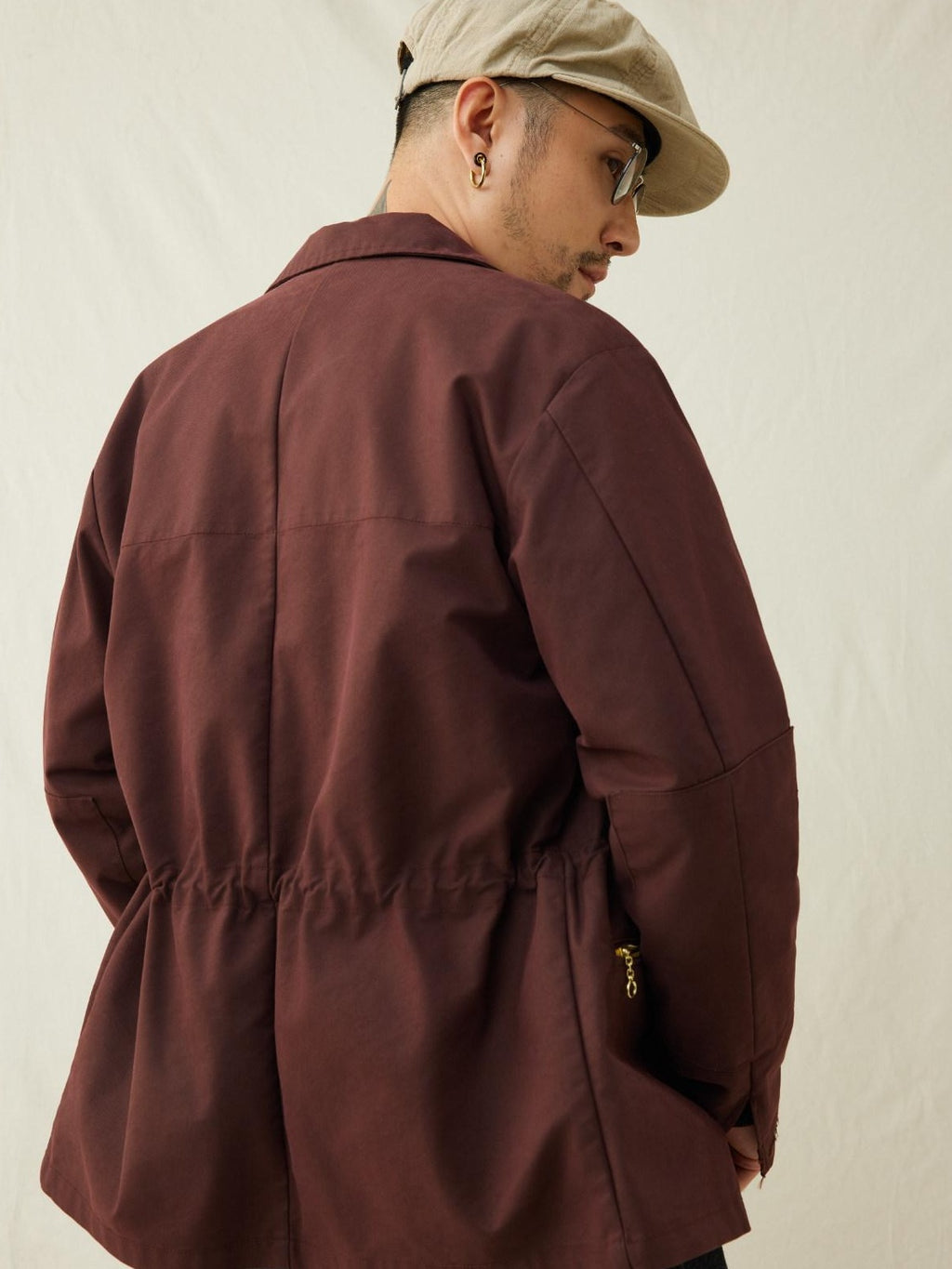 SUPERTOFU Cotton Nylon Cinched Waist Vintage Midlength Zip Pockets Unisex Utility Jackets