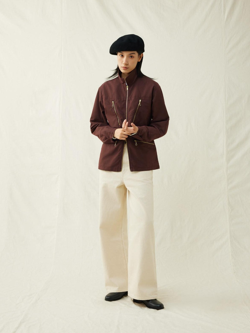 SUPERTOFU Cotton Nylon Cinched Waist Vintage Midlength Zip Pockets Unisex Utility Jackets