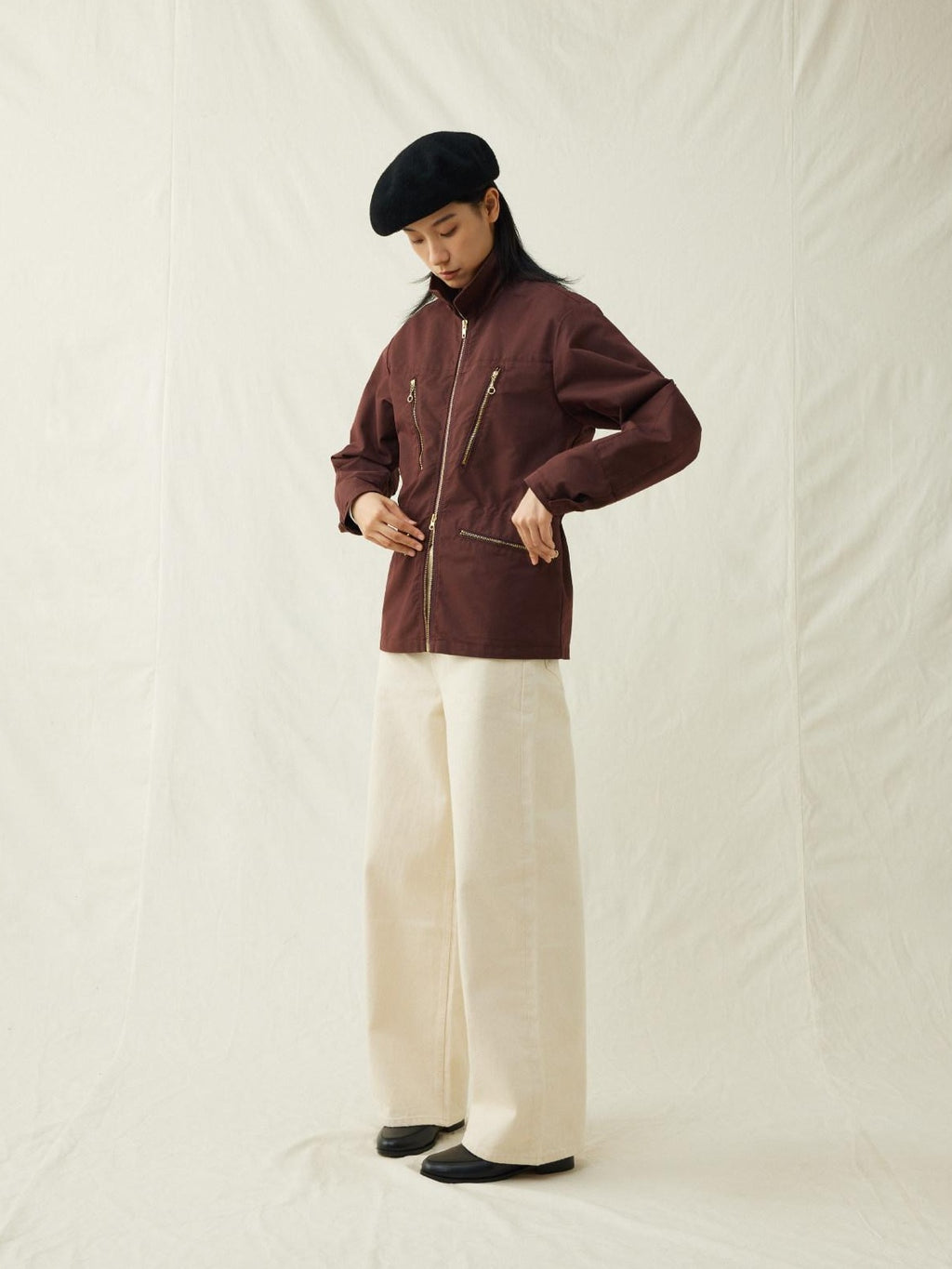 SUPERTOFU Cotton Nylon Cinched Waist Vintage Midlength Zip Pockets Unisex Utility Jackets