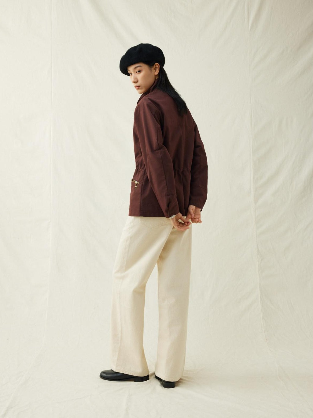SUPERTOFU Cotton Nylon Cinched Waist Vintage Midlength Zip Pockets Unisex Utility Jackets