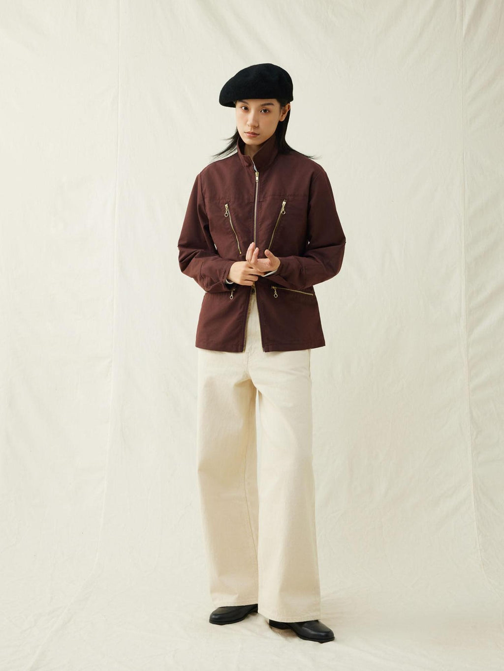 SUPERTOFU Cotton Nylon Cinched Waist Vintage Midlength Zip Pockets Unisex Utility Jackets