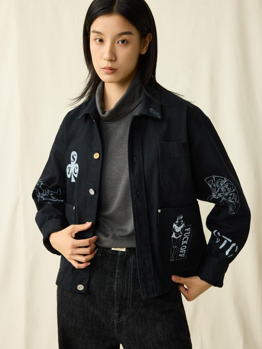 SUPERTOFU Cotton Vintage Shirt Collar Long Sleeve Unisex Everyday Utility Jackets