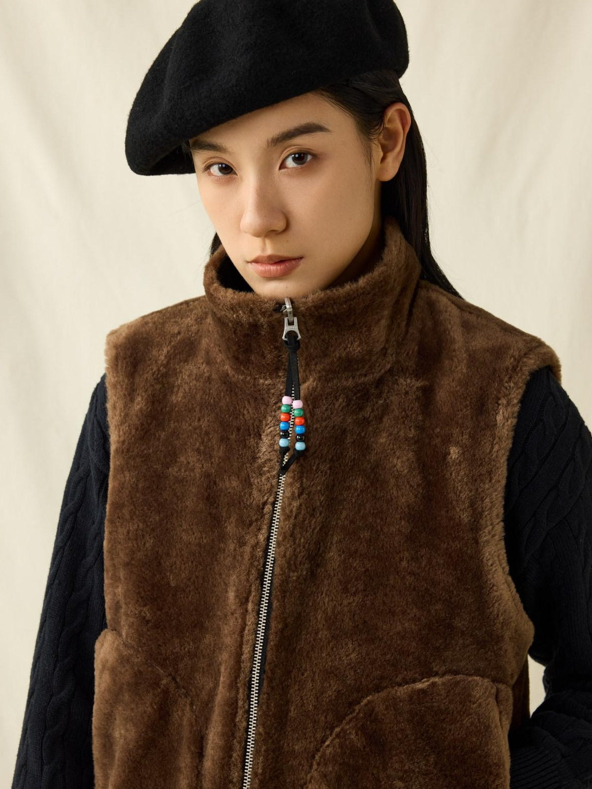 SUPERTOFU Cozy Cotton Warmth Loose Fit Stand Collar Zip Front Youth Casual Brown Vests